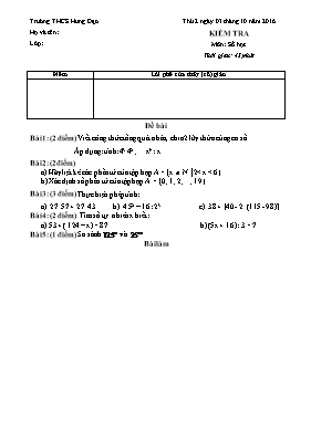 Kiểm tra môn Số học - Trường THCS Hưng Đạo